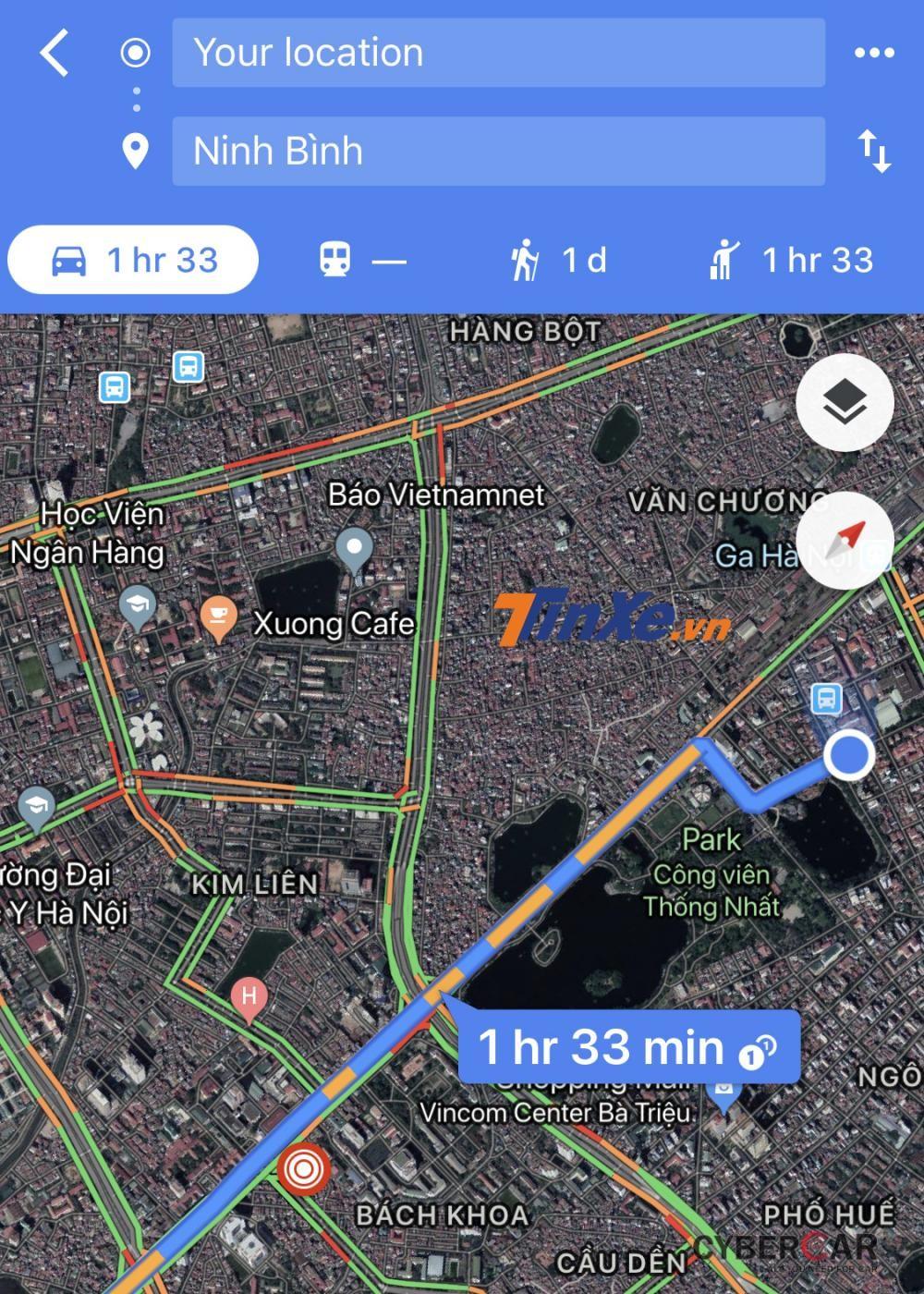 Màu sắc khác nhau hiển thị các tình trạng giao thông khác nhau trên Google Map.