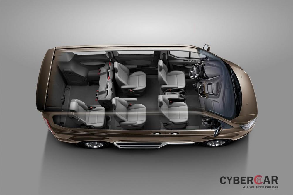Hệ thống ray trượt ở 2 hàng ghế sau giúp Ford Tourneo tùy biến được không gian bên trong
