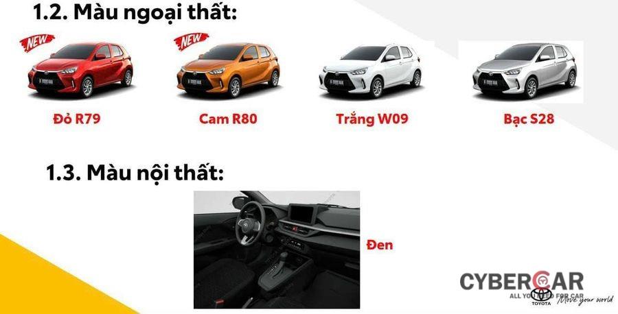 Toyota Wigo 2023 có 4 màu sắc ngoại thất và 1 màu nội thất
