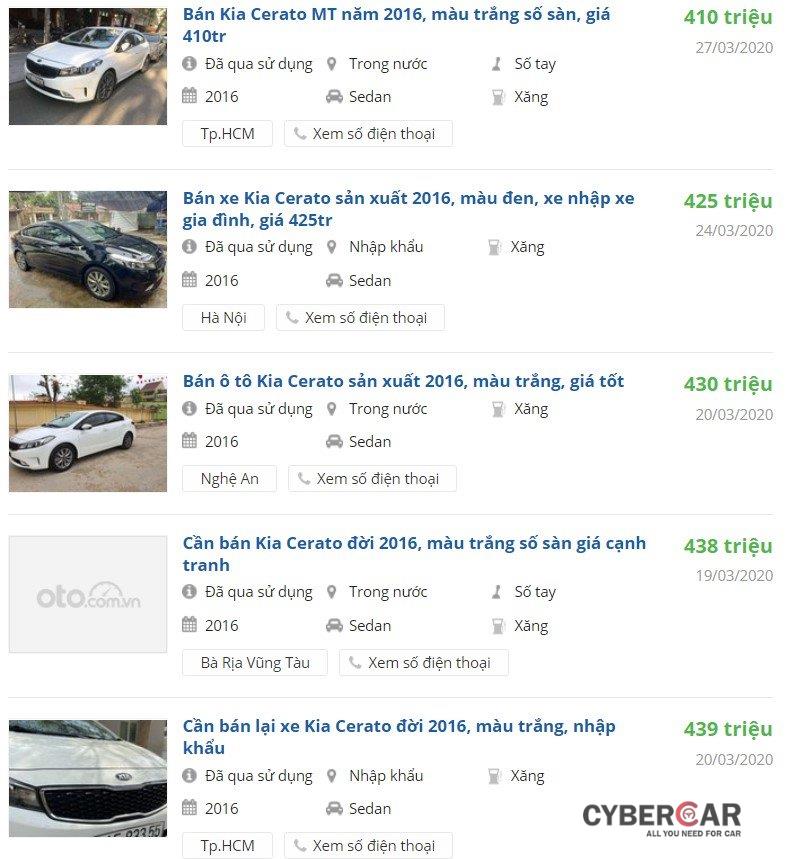 Kia Cerato 2016 cũ có giá từ 410-635 triệu đồng tùy phiên bản 1