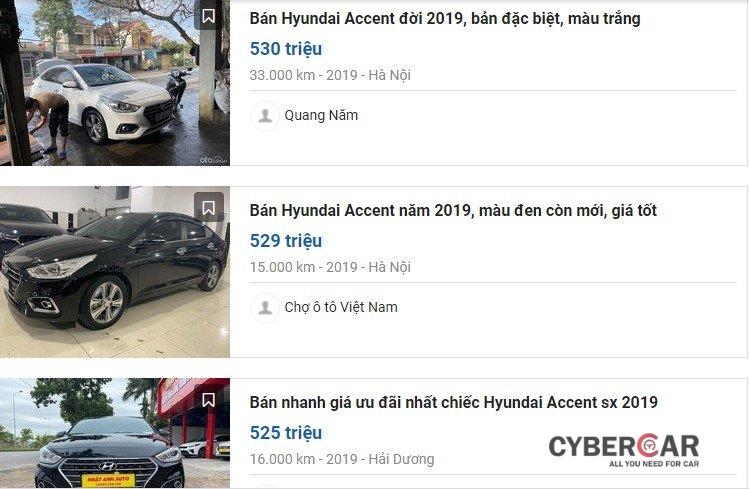 iá chuyển nhượng Hyundai Accent 2019 có ODO 20.000-35.000 km dao động quanh mức 500 triệu đồng 1