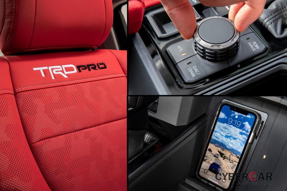 Ghế màu đỏ và tính năng sạc điện thoại thông minh không dây của Toyota Tundra TRD Pro 2022